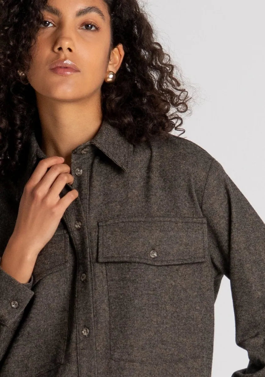 camicia oversize in tweed misto lana fracomina, marrone, foto 4 di 4