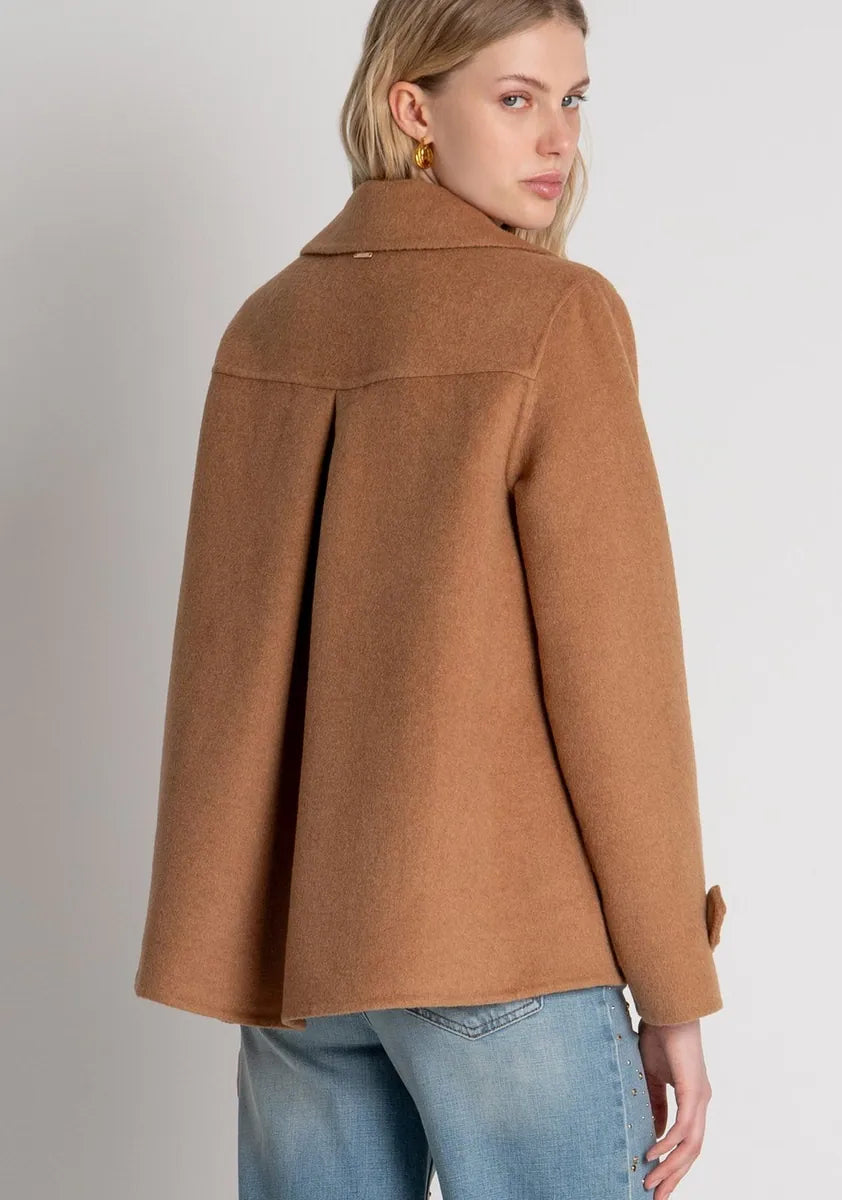 cappotto doppiopetto in panno misto lana, linea ad a fracomina, cammello, foto 4 di 4