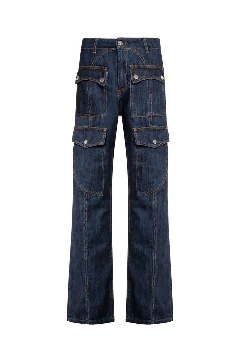 jeans bootcut a vita alta con tasconi fracomina, blu scuro, foto 1 di 4