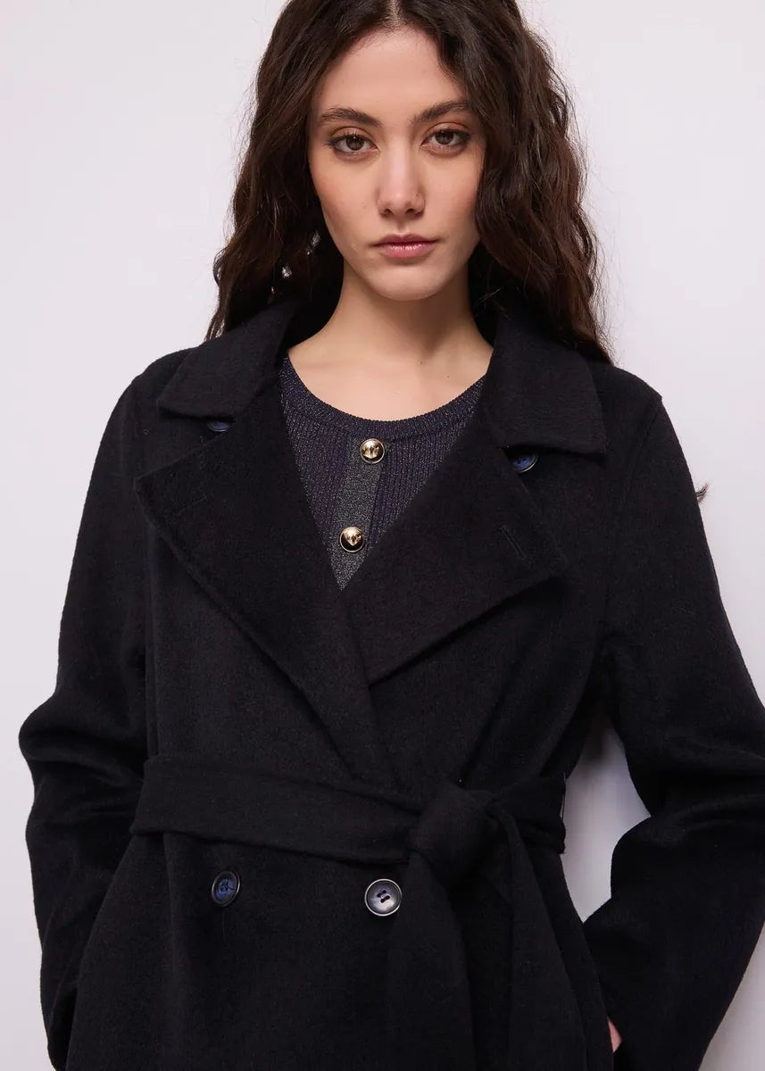cappotto doppiopetto con cintura gaudì, nero, foto 3 di 4
