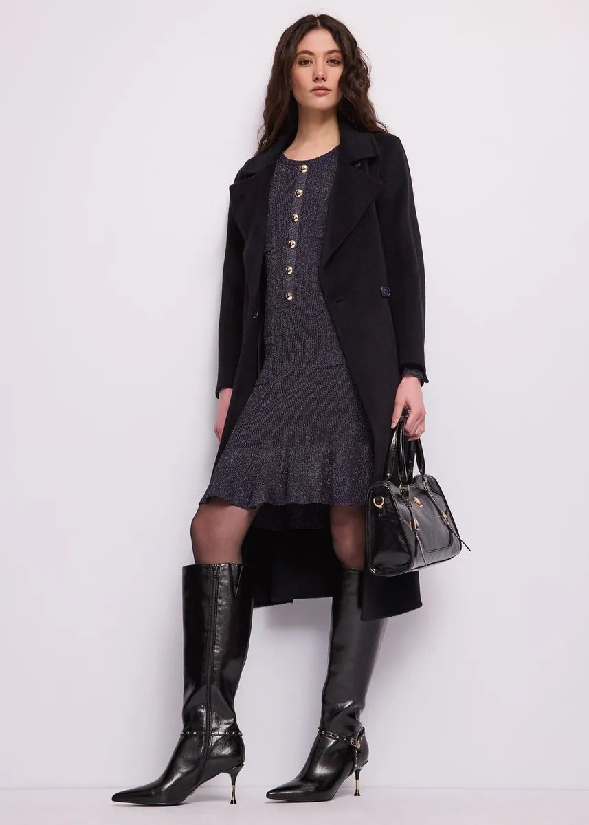 cappotto doppiopetto con cintura gaudì, nero, foto 4 di 4