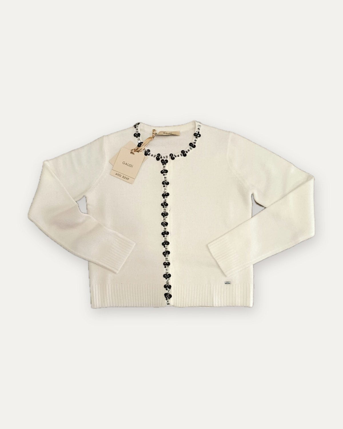 cardigan corto con applicazioni gioiello gaudì, panna