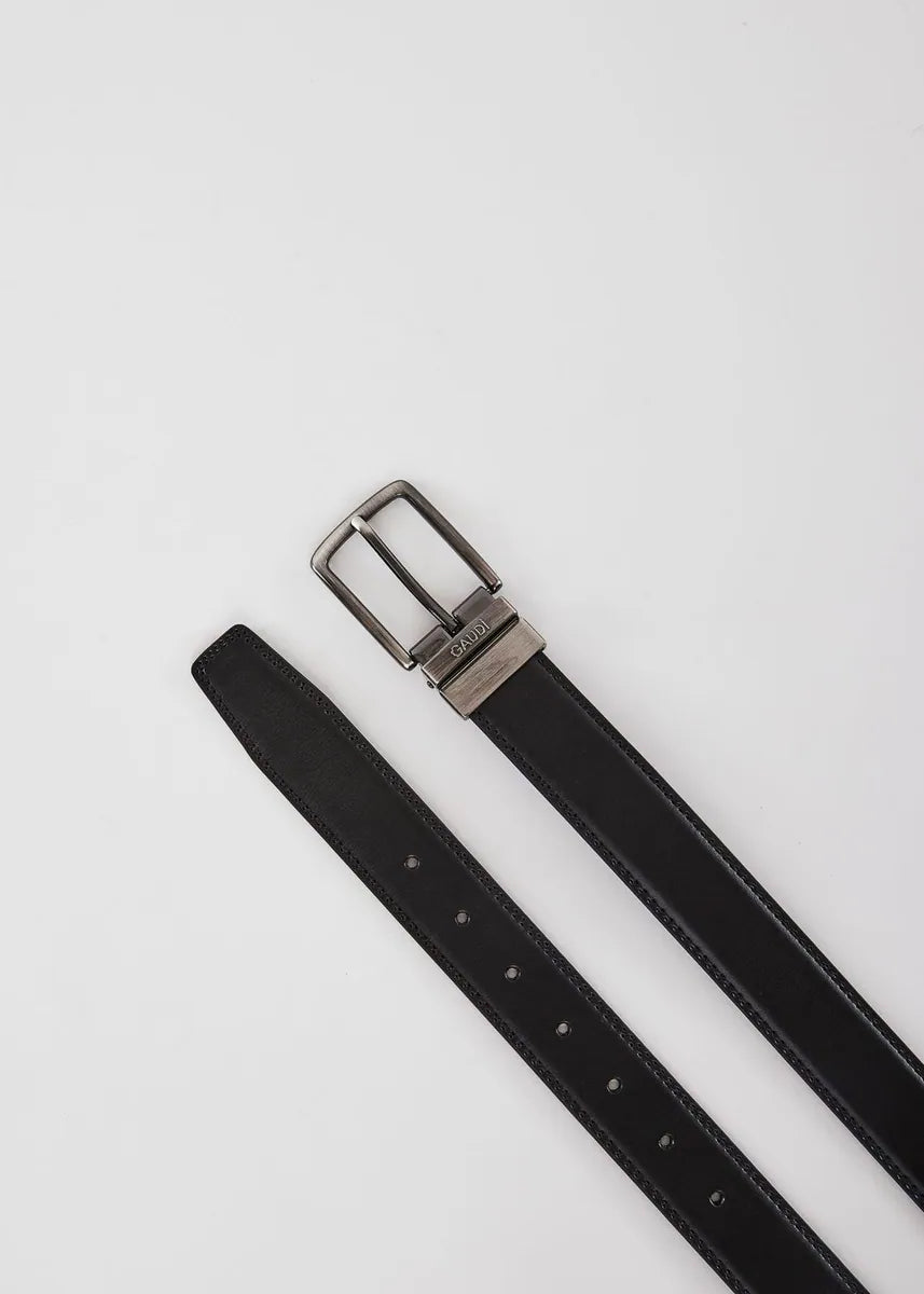 cintura reversibile in pelle gaudì, nero, foto 1 di 2