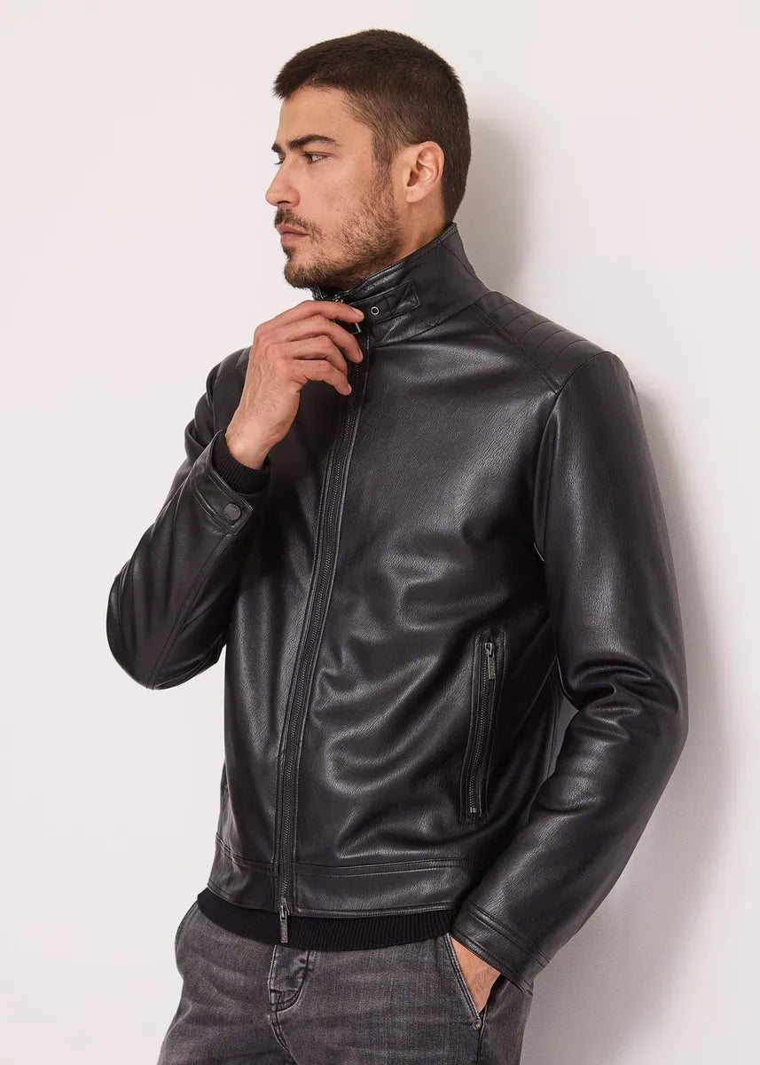 giacca biker con collo alto e zip gaudì, nero, foto 1 di 4