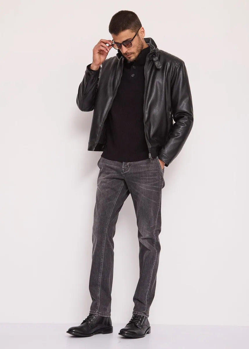 giacca biker con collo alto e zip gaudì, nero, foto 4 di 4