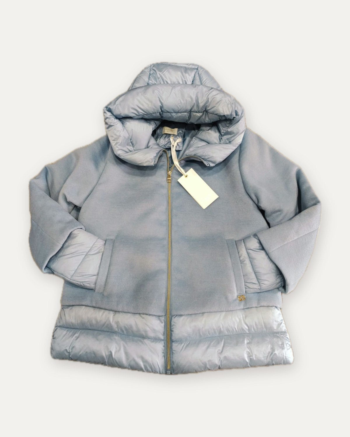 giacca in panno con cappuccio e inserti imbottiti gaudì, azzurro