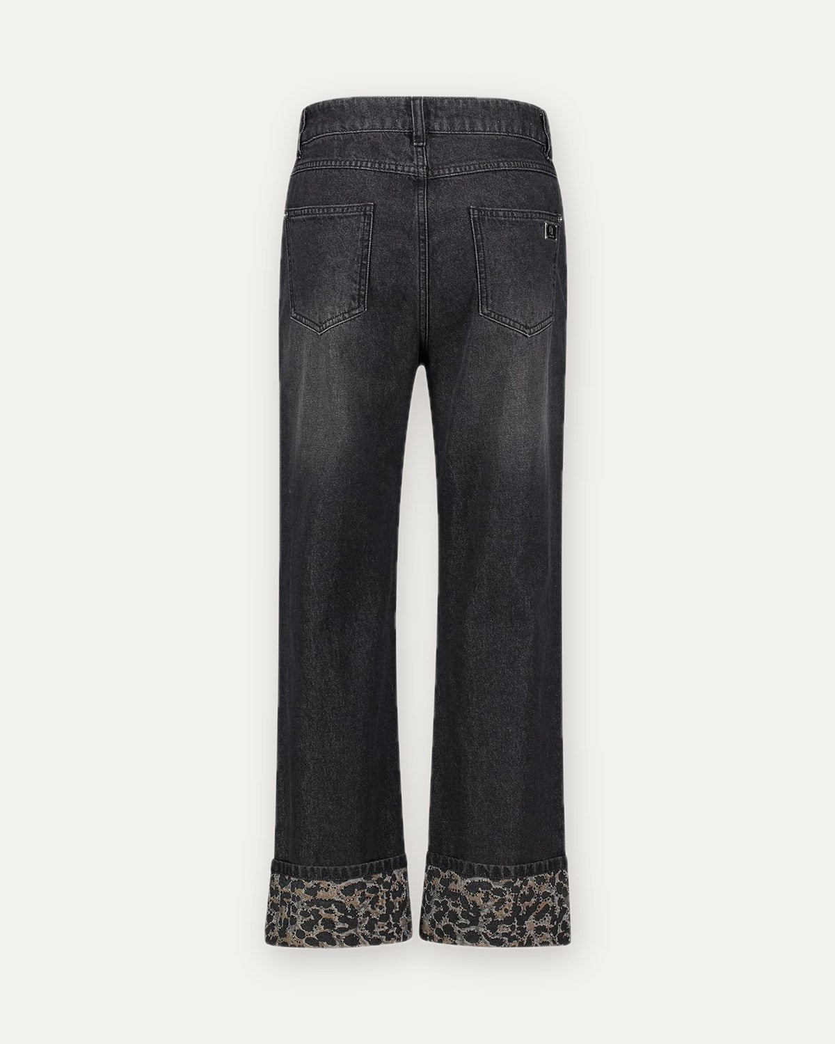 jeans a gamba dritta con risvolto leopardato gaudì, nero, foto 2 di 2