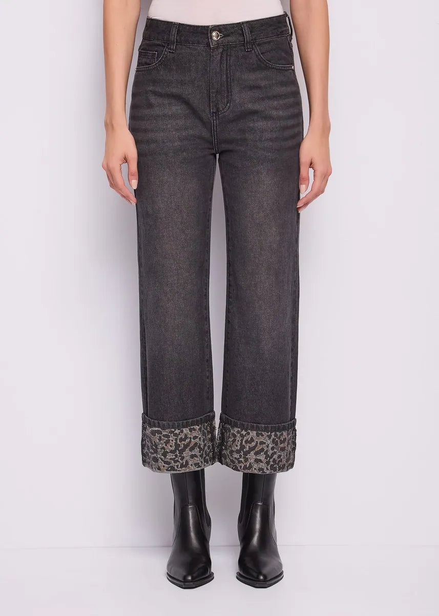 jeans straight con risvolto animalier gaudì, grigio, foto 2 di 4