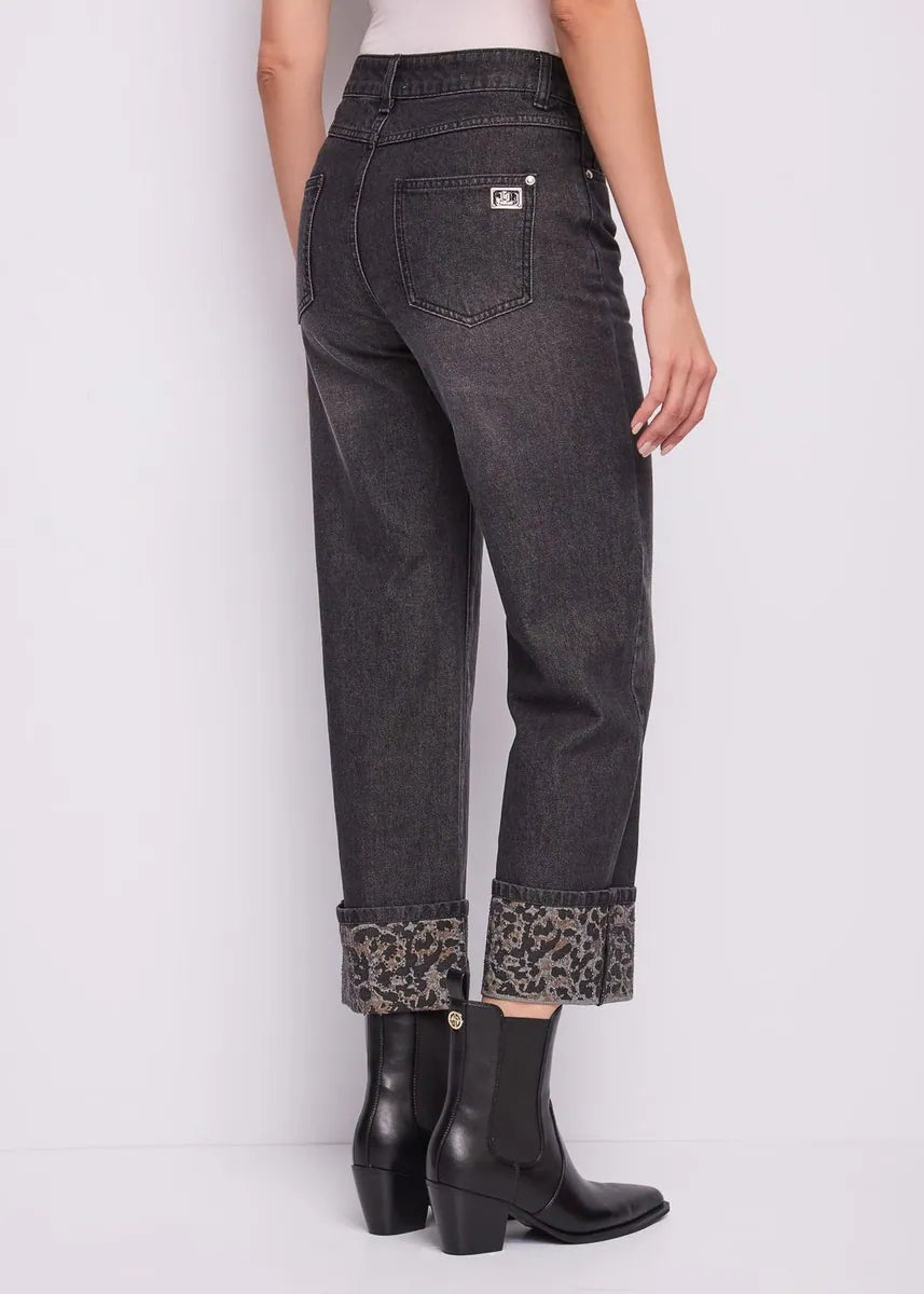 jeans straight con risvolto animalier gaudì, grigio, foto 3 di 4