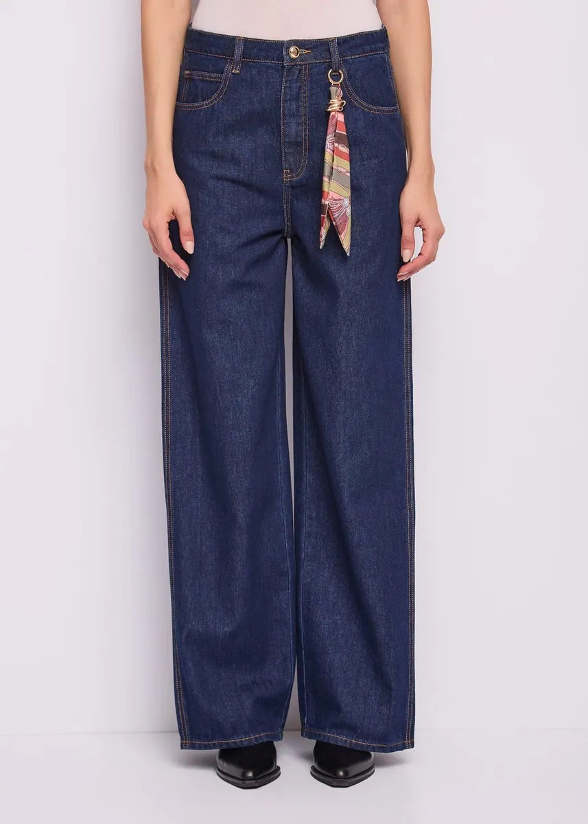 jeans wide leg con foulard gaudì, blu, foto 1 di 4