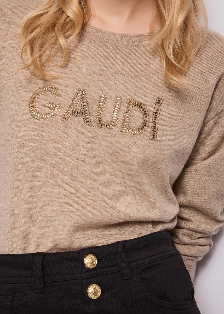 maglia con borchie e strass gaudì, naturale, foto 4 di 4