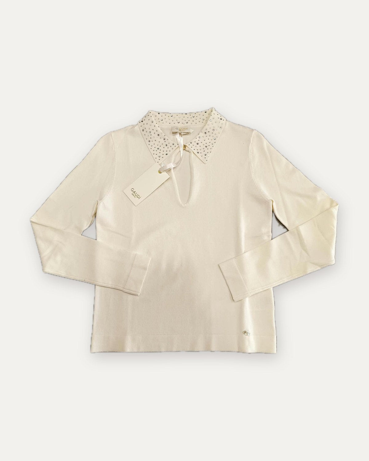 maglia con colletto di strass gaudì, panna