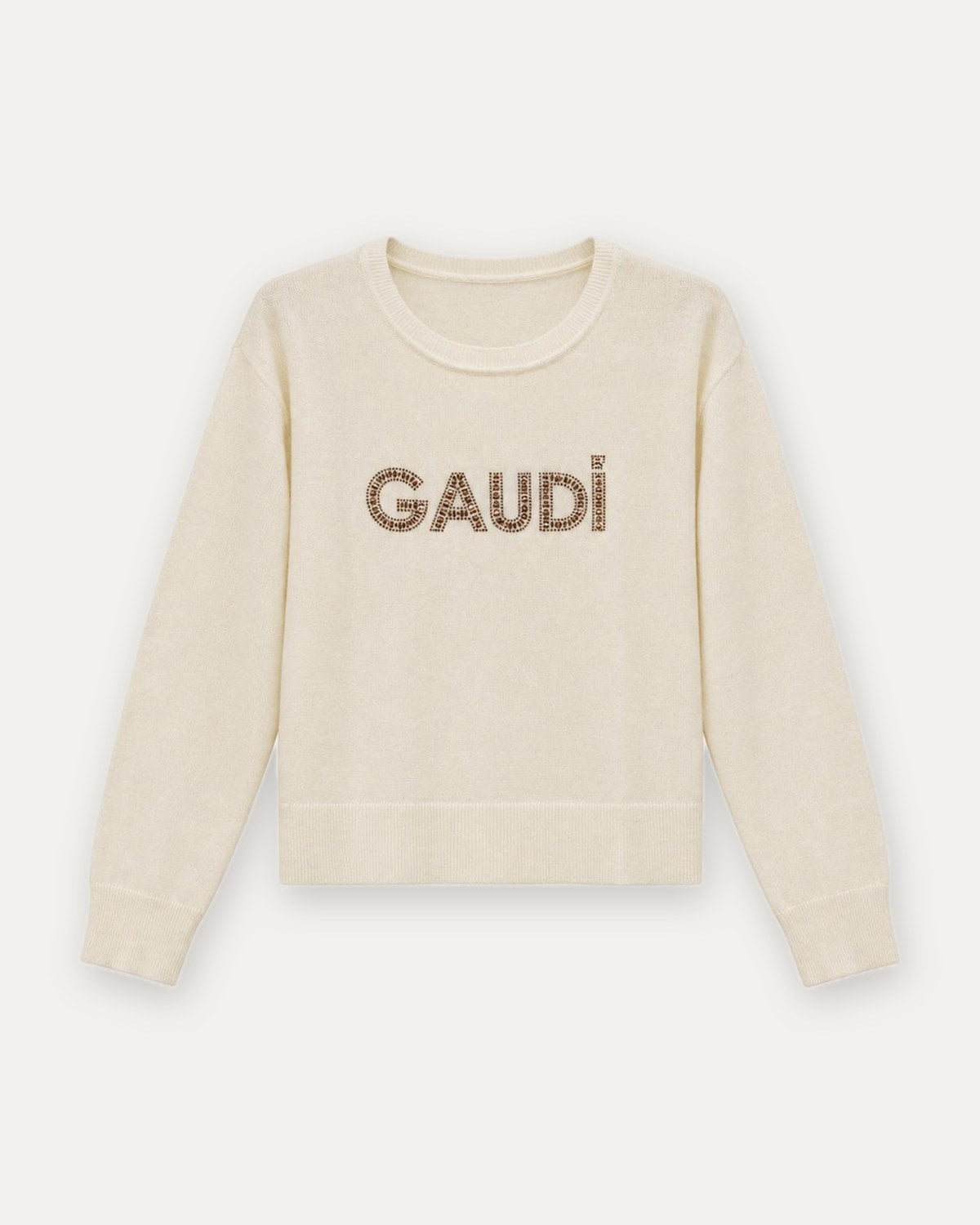 maglia con scritta gaudì di strass gaudì, panna, foto 1 di 2