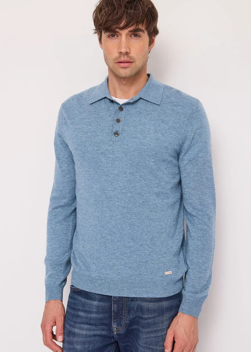 polo in maglia di lana e cashmere gaudì, azzurro, foto 1 di 4
