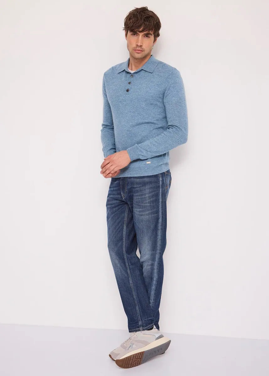 polo in maglia di lana e cashmere gaudì, azzurro, foto 4 di 4