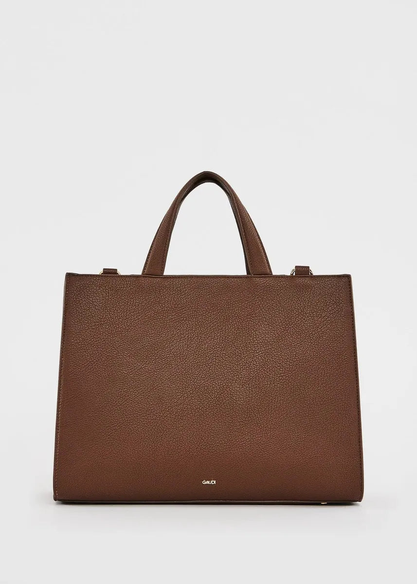 shopping bag con logo e tracolla gaudì, marrone, foto 4 di 4