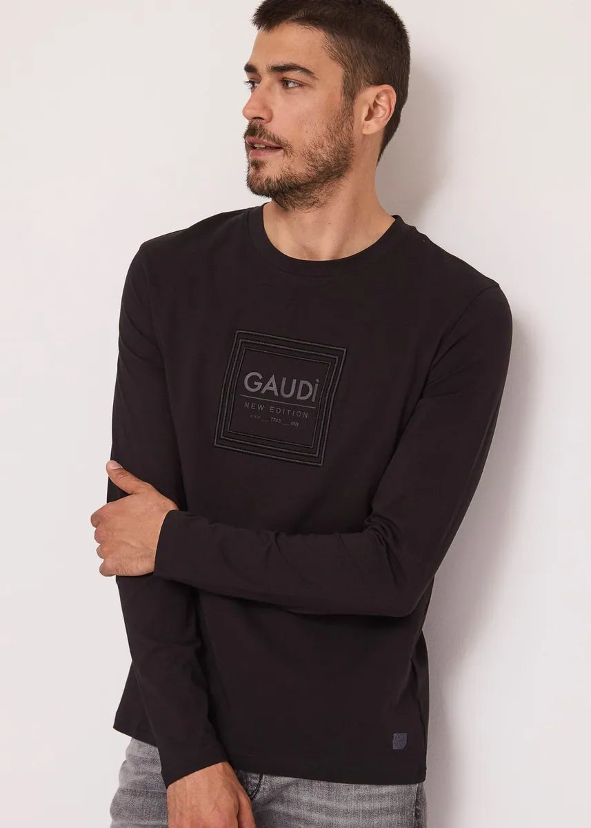 t-shirt girocollo in jersey a maniche lunghe gaudì, nero, foto 1 di 3