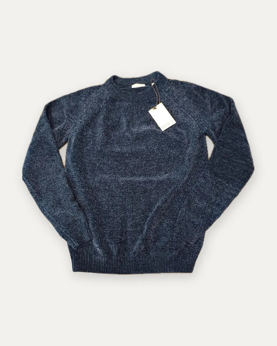 maglione girocollo in ciniglia over/d, blu
