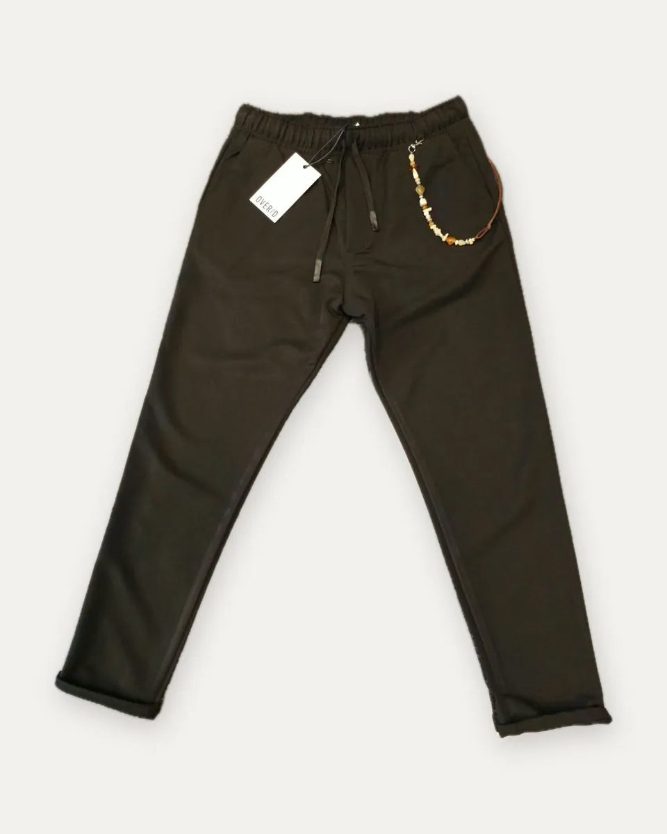 pantalone con coulisse e catenella over/d, nero