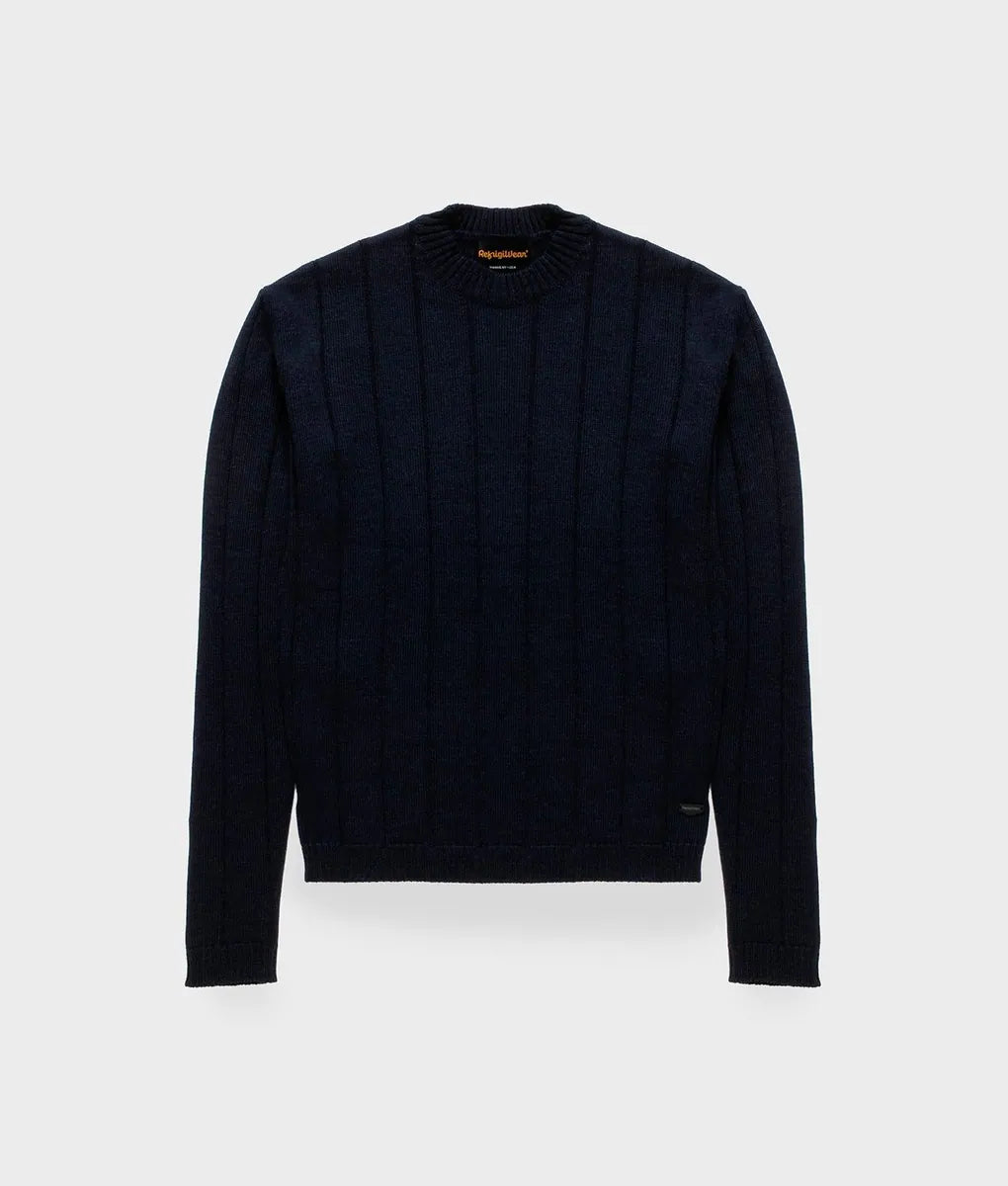 maglione girocollo in lana merino a coste refrigiwear, blu scuro, foto 1 di 4
