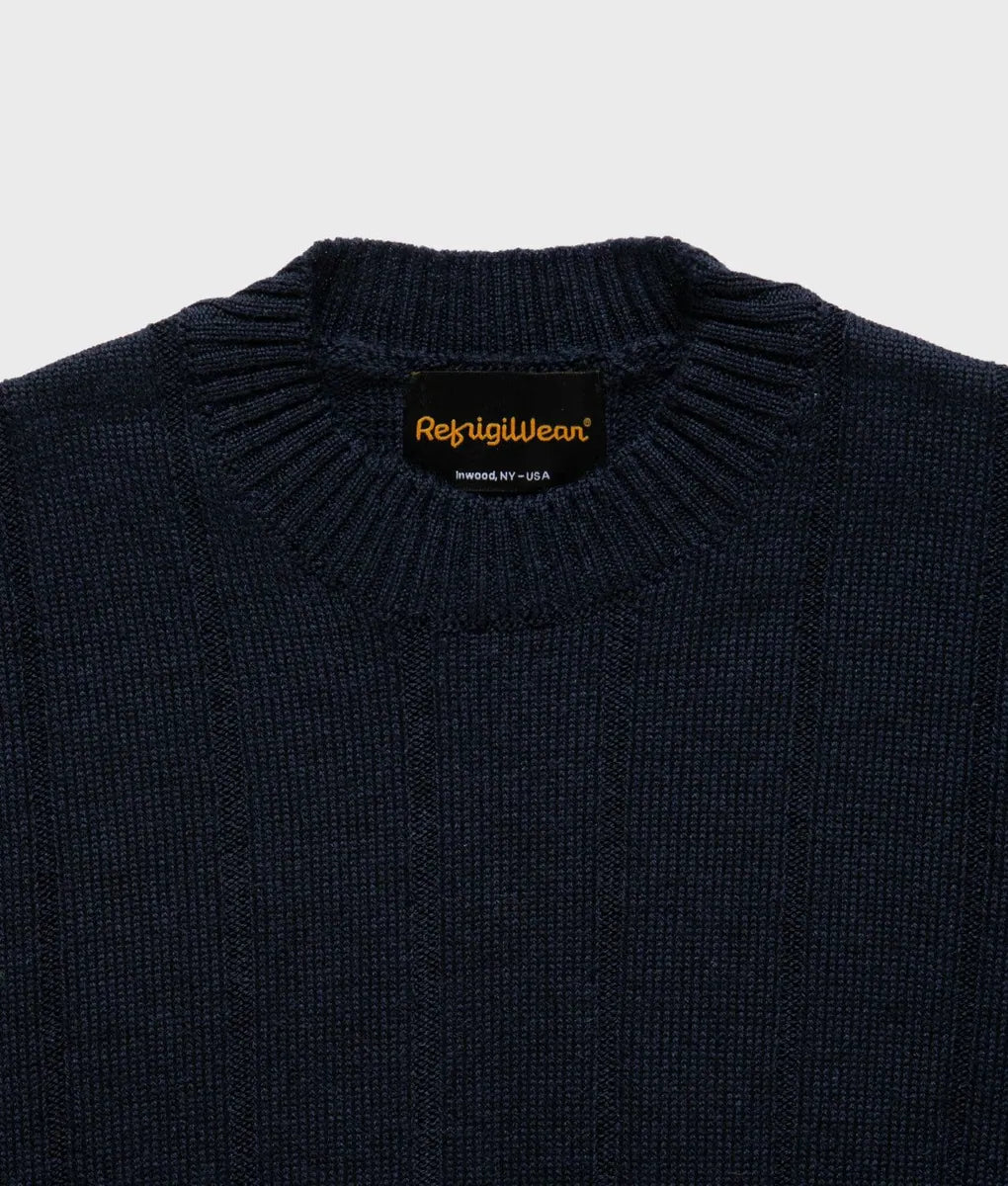 maglione girocollo in lana merino a coste refrigiwear, blu scuro, foto 3 di 4