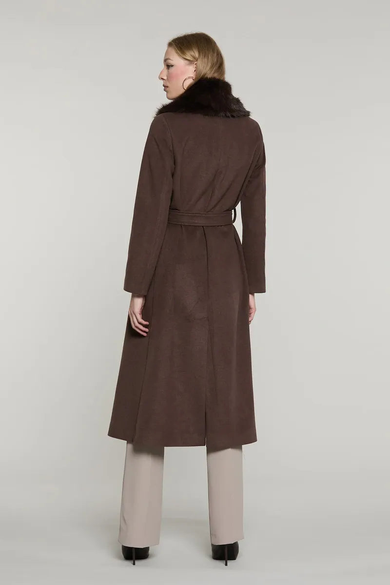 cappotto lungo con cintura e collo staccabile relish, marrone, foto 3 di 4