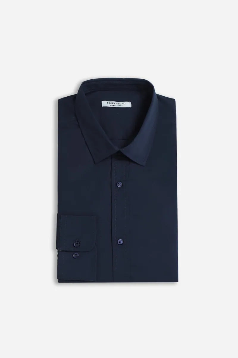 camicia basic con collo all'italiana sonny bono, indaco, foto 1 di 4