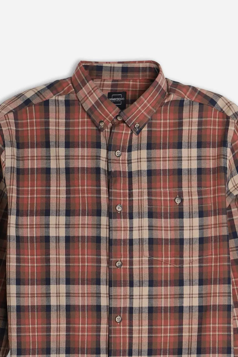 camicia a quadri in flanella sonny bono, coccio, foto 2 di 3