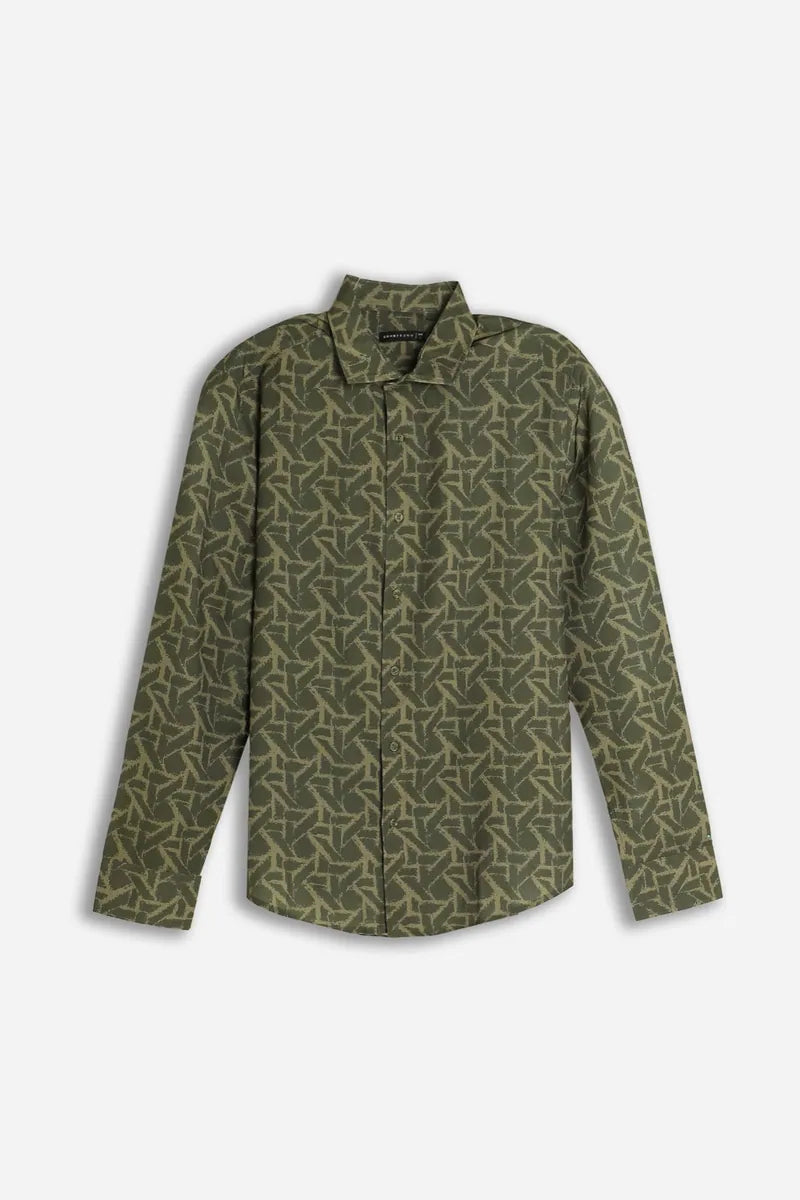 camicia stretch fantasia sonny bono, verde militare, foto 1 di 3