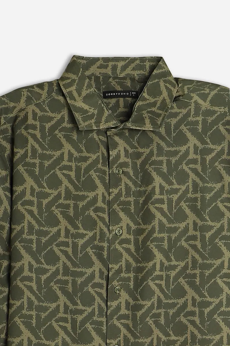 camicia stretch fantasia sonny bono, verde militare, foto 2 di 3