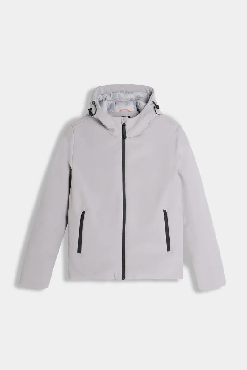 giubbotto imbottito in softshell con cappuccio sonny bono, grigio ghiaccio, foto 1 di 3