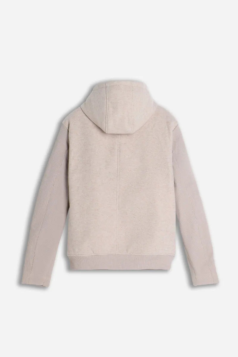giubbotto in panno con zip, cappuccio e maniche in costina sonny bono, beige, foto 3 di 3