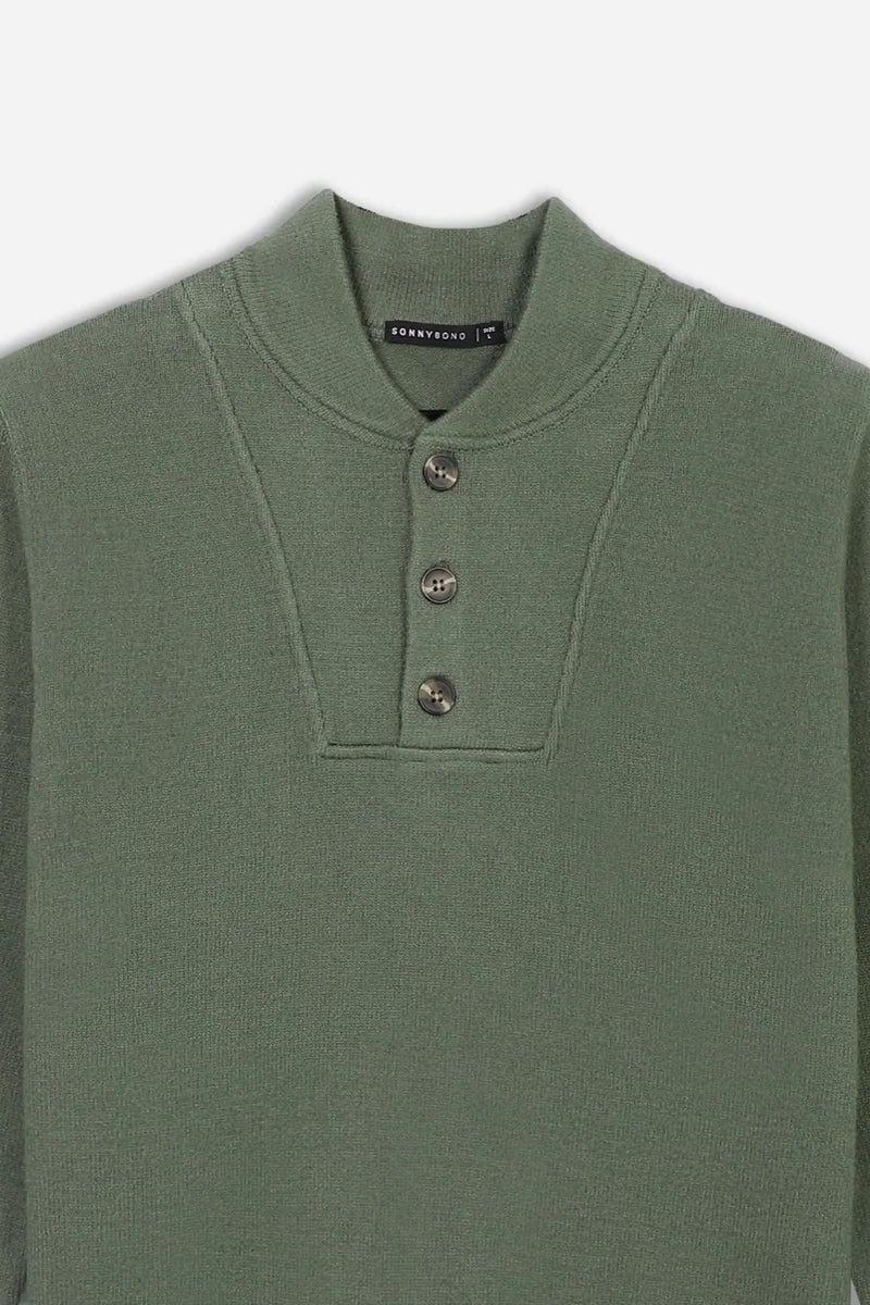 maglia con collo camionero e bottoni sonny bono, salvia, foto 2 di 3