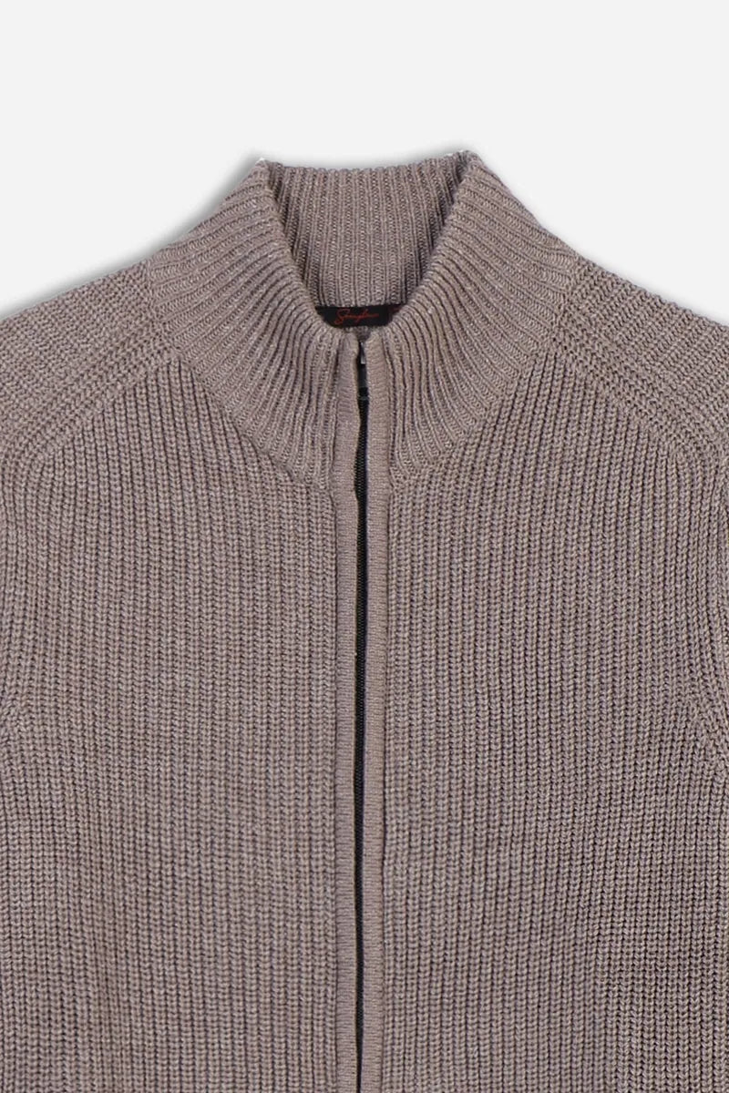 maglia con zip intera e collo alto a costina sonny bono, sabbia, foto 2 di 3