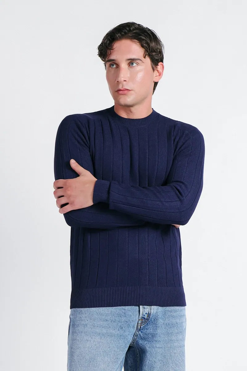 maglia girocollo lavorata sonny bono, cobalto, foto 2 di 4