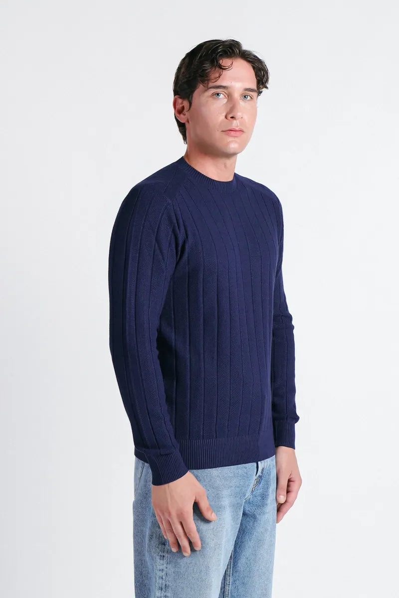 maglia girocollo lavorata sonny bono, cobalto, foto 3 di 4