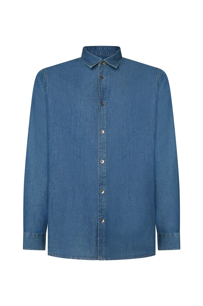 camicia comfort fit in denim sorbino, blu, foto 1 di 2