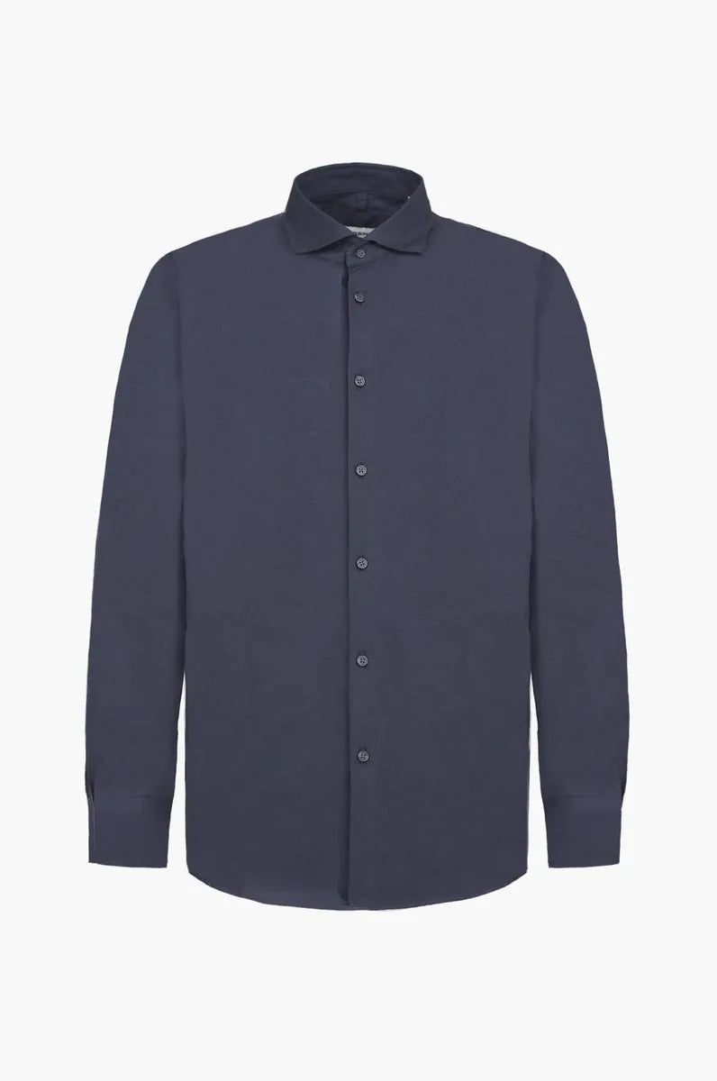 camicia comfort fit in cotone e sorona sorbino, blu navy, foto 1 di 2