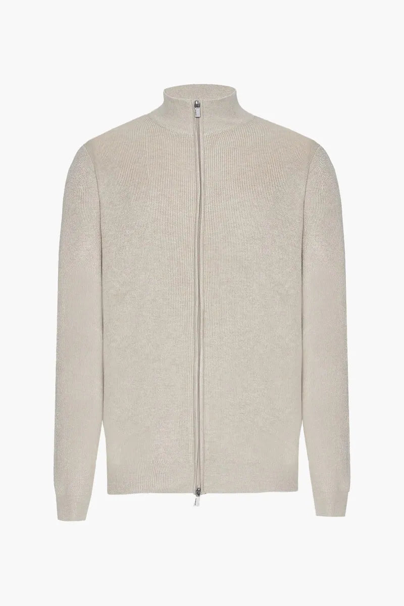 cardigan in maglia strutturata con zip intera sorbino, beige melange, foto 1 di 3