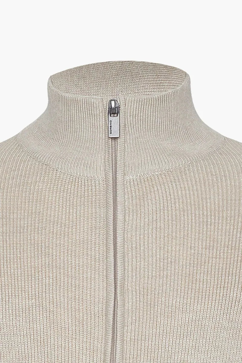 cardigan in maglia strutturata con zip intera sorbino, beige melange, foto 2 di 3