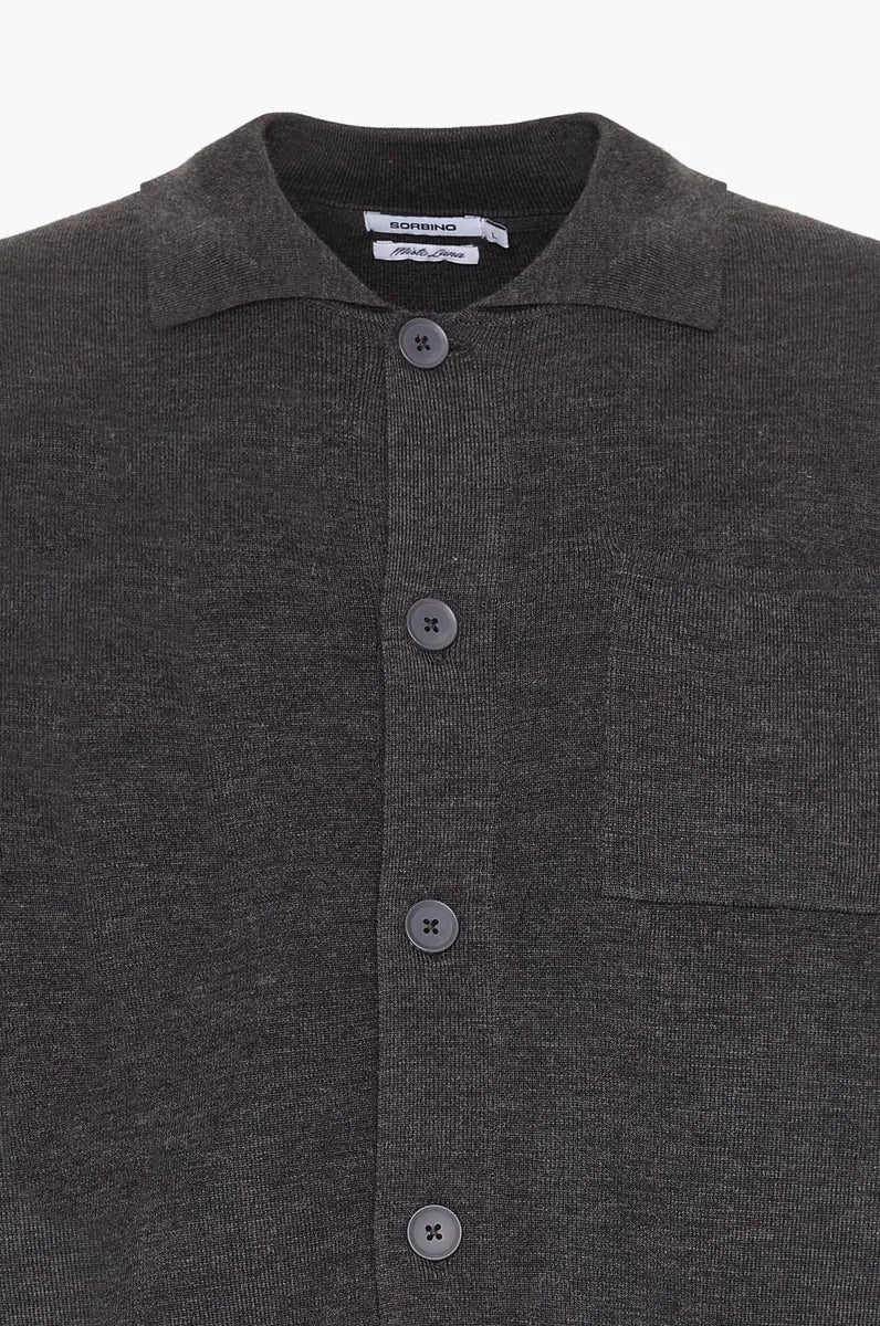 cardigan misto lana con collo a camicia sorbino, antracite, foto 2 di 3
