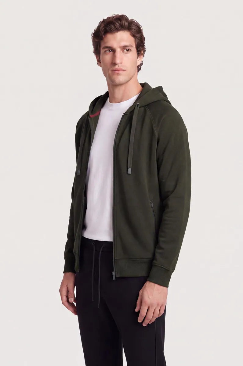 felpa con zip e cappuccio sorbino, verde militare, foto 3 di 4