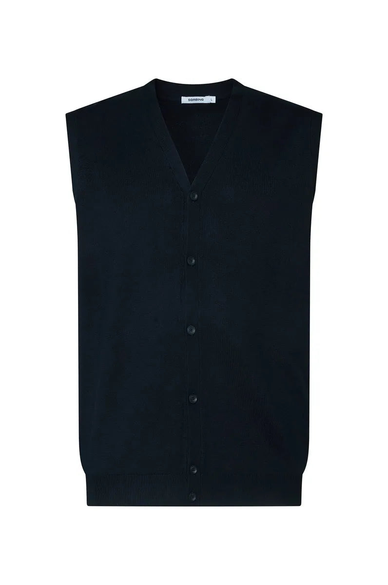 gilet in maglia con bottoni sorbino, blu navy, foto 1 di 2