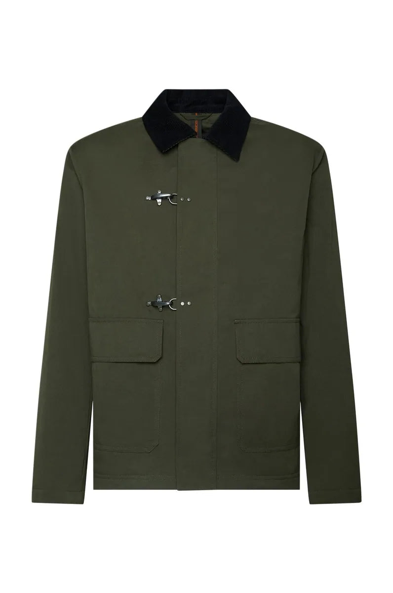 giubbotto con alamari e collo effetto velluto sorbino, verde militare, foto 1 di 4