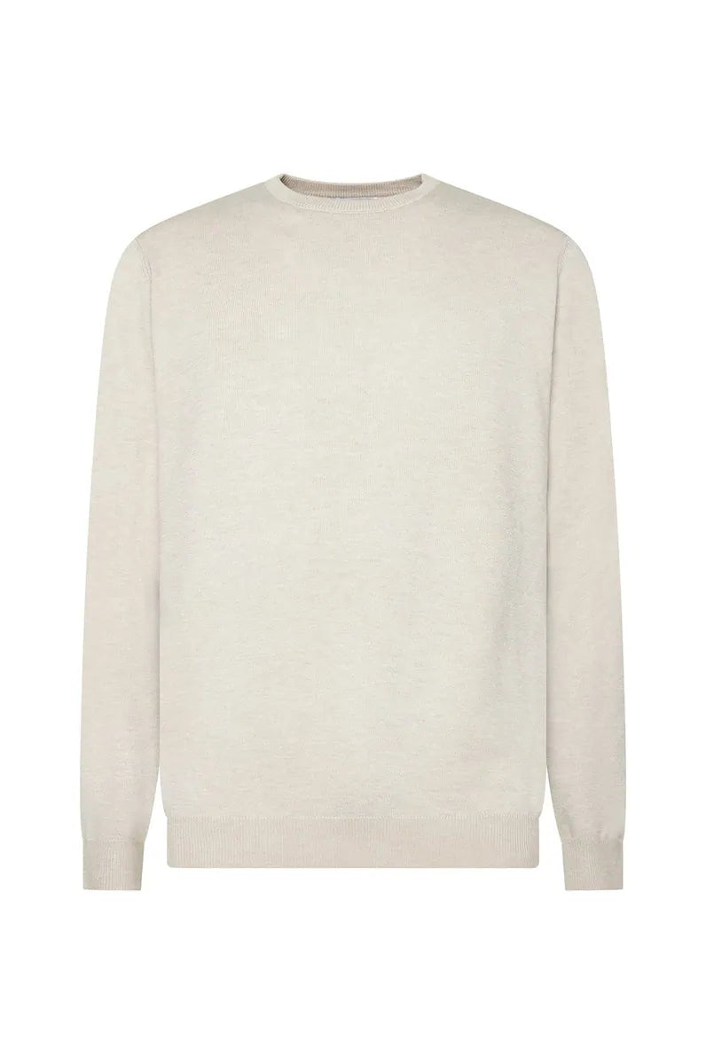 pullover girocollo basic sorbino, beige melange, foto 1 di 2