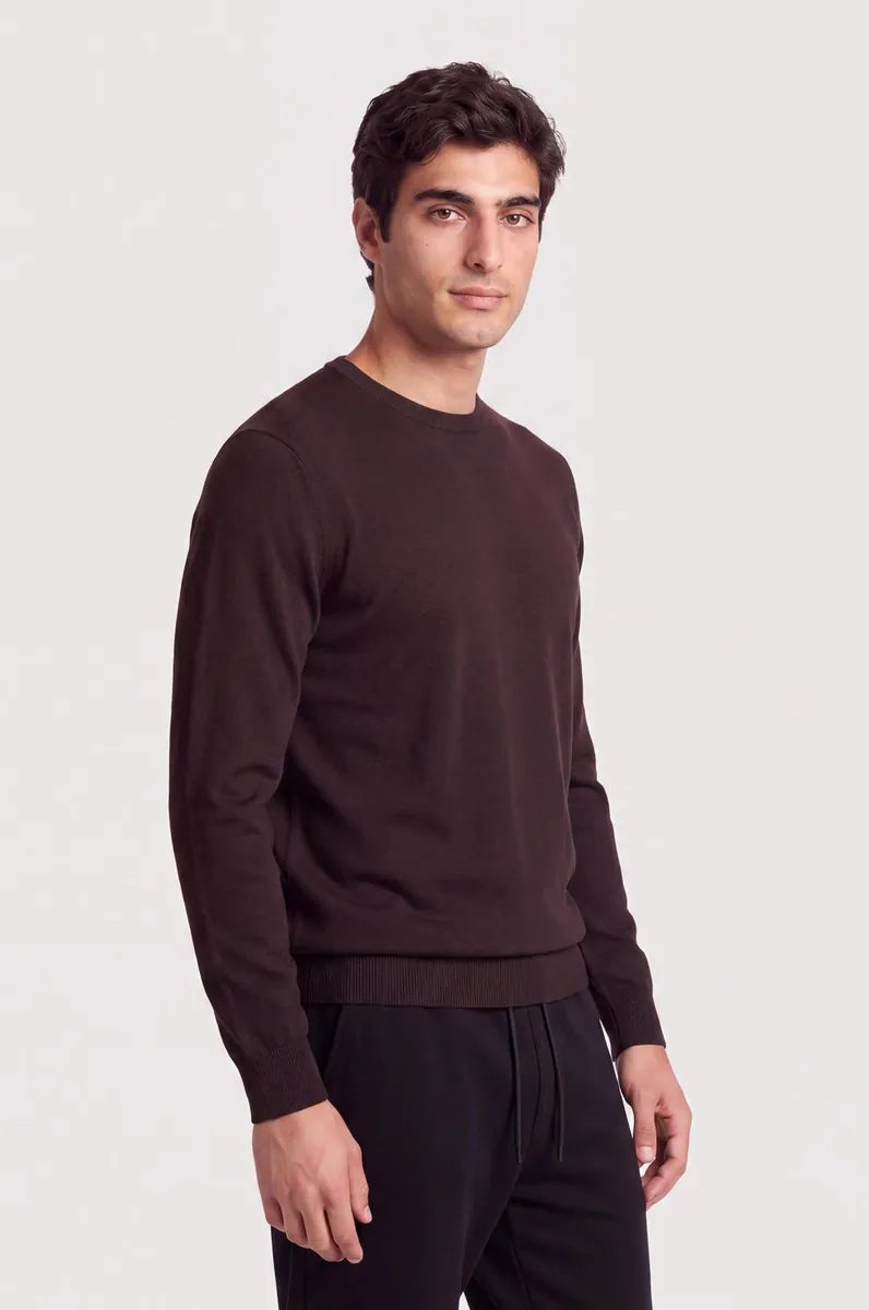pullover girocollo in lana merinos sorbino, melanzana, foto 2 di 4