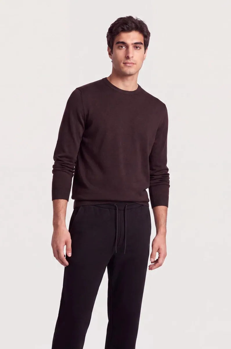 pullover girocollo in lana merinos sorbino, melanzana, foto 3 di 4