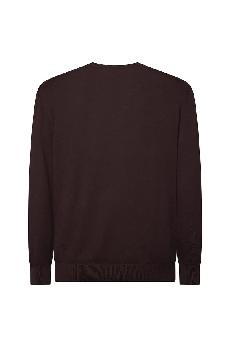pullover girocollo in lana merinos sorbino, melanzana, foto 4 di 4