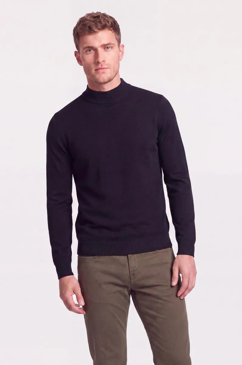 pullover lupetto in lana merinos sorbino, nero, foto 2 di 4