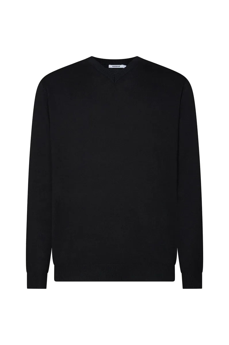 pullover basic con scollo a v sorbino, nero, foto 1 di 2